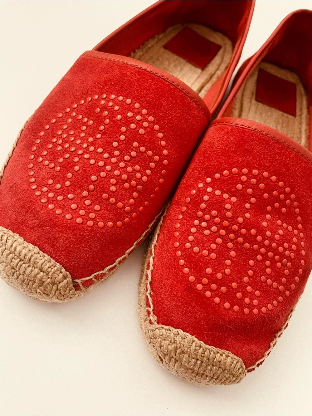 Tory Burch Red Suede Espadrille Slip-On Flats